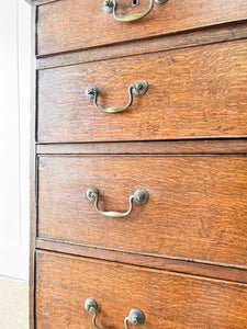 A English Georgian Oak Chest of Drawers with Swan Neck Hardware