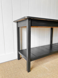 The Tradesmen Table With Shelf - English Country Pine Ebonized Hall Table 7ft