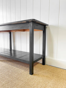 The Tradesmen Table With Shelf - English Country Pine Ebonized Hall Table 7ft