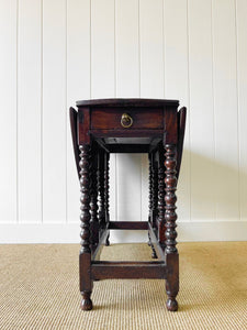 A Charming Antique English Country Oak Drop Leaf Gate Leg Table With Drawer c1780