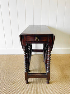 A Charming Antique English Country Oak Drop Leaf Gate Leg Table With Drawer c1780