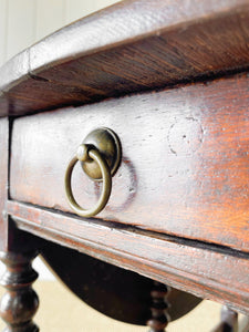 A Charming Antique English Country Oak Drop Leaf Gate Leg Table With Drawer c1780