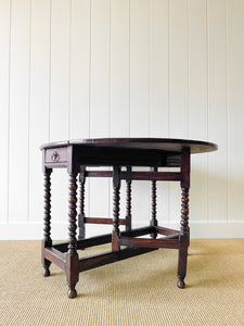 A Charming Antique English Country Oak Drop Leaf Gate Leg Table With Drawer c1780