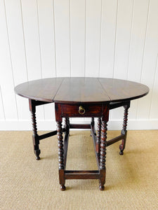 A Charming Antique English Country Oak Drop Leaf Gate Leg Table With Drawer c1780