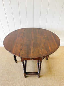 A Charming Antique English Country Oak Drop Leaf Gate Leg Table With Drawer c1780