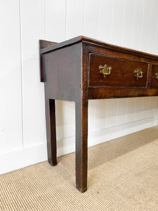 An Antique English 7 ft George III English Country Oak Hall Table or Sideboard