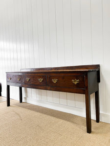 An Antique English 7 ft George III English Country Oak Hall Table or Sideboard