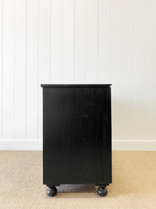 An Ebonized Antique English Chest of Drawers with Campaign Brasses c1890