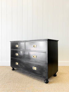 An Ebonized Antique English Chest of Drawers with Campaign Brasses c1890