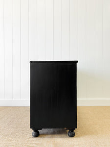 An Ebonized Antique English Chest of Drawers with Campaign Brasses c1890