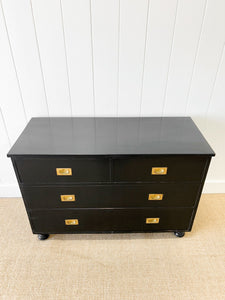 An Ebonized Antique English Chest of Drawers with Campaign Brasses c1890