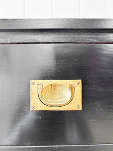 An Ebonized Antique English Chest of Drawers with Campaign Brasses c1890