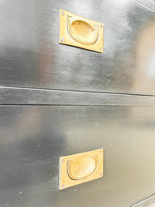 An Ebonized Antique English Chest of Drawers with Campaign Brasses c1890