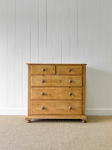 A Large English Pine Chest of Drawers Dresser with Wooden Knobs on Tulip Feet c1890