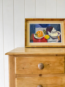 A Large English Pine Chest of Drawers Dresser with Wooden Knobs on Tulip Feet c1890