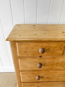 A Large English Pine Chest of Drawers Dresser with Wooden Knobs on Tulip Feet c1890