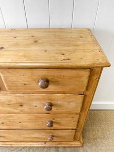 A Large English Pine Chest of Drawers Dresser with Wooden Knobs on Tulip Feet c1890