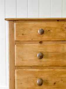 A Large English Pine Chest of Drawers Dresser with Wooden Knobs on Tulip Feet c1890