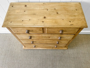 A Large English Pine Chest of Drawers Dresser with Wooden Knobs on Tulip Feet c1890