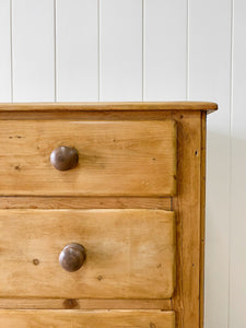 A Large English Pine Chest of Drawers Dresser with Wooden Knobs on Tulip Feet c1890