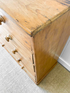 A Large  English Pine Chest of Drawers Dresser with Wooden Knobs  c1890