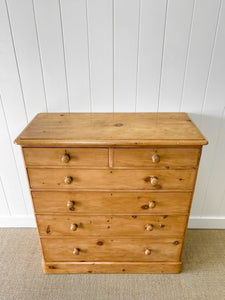 A Large  English Pine Chest of Drawers Dresser with Wooden Knobs  c1890