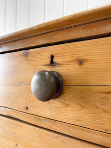 A Large  English Pine Chest of Drawers Dresser with Wooden Knobs on Tulip Feet c1890