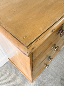 A Large  English Pine Chest of Drawers Dresser with Wooden Knobs on Tulip Feet c1890