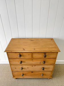 A Large  English Pine Chest of Drawers Dresser with Wooden Knobs on Tulip Feet c1890