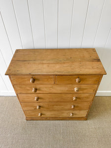 A Large  English Pine Chest of Drawers Dresser with Wooden Knobs  c1890