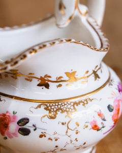 Antique Pitcher/Creamer with Floral Design and Gold Accents