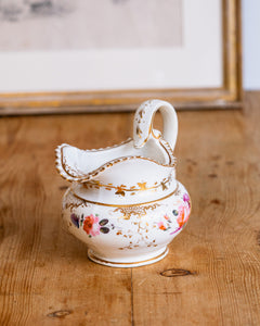 Antique Pitcher/Creamer with Floral Design and Gold Accents