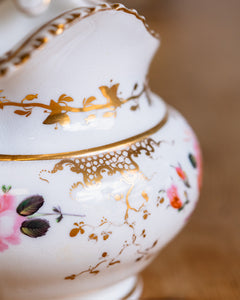 Antique Pitcher/Creamer with Floral Design and Gold Accents