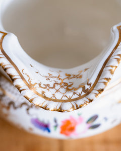 Antique Pitcher/Creamer with Floral Design and Gold Accents