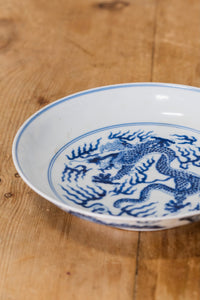 Chinese Antique Blue and White Porcelain Dragon Plate Qing Guangxu Mark