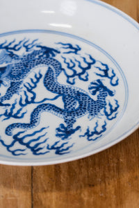 Chinese Antique Blue and White Porcelain Dragon Plate Qing Guangxu Mark