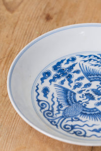 Chinese Blue and White Porcelain Phoenix Plate Qing Guangxu Mark