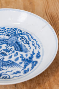 Chinese Blue and White Porcelain Phoenix Plate Qing Guangxu Mark