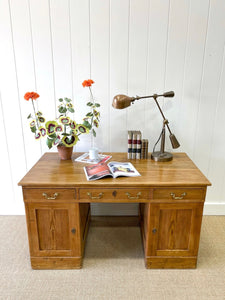 Magnificent Antique English Pine Pedestal Desk c1890